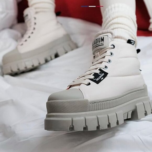 Palladium Revolt Boot Overcush Chunky Platform Combat Quilted Almond Milk Cream - Picture 13 of 13